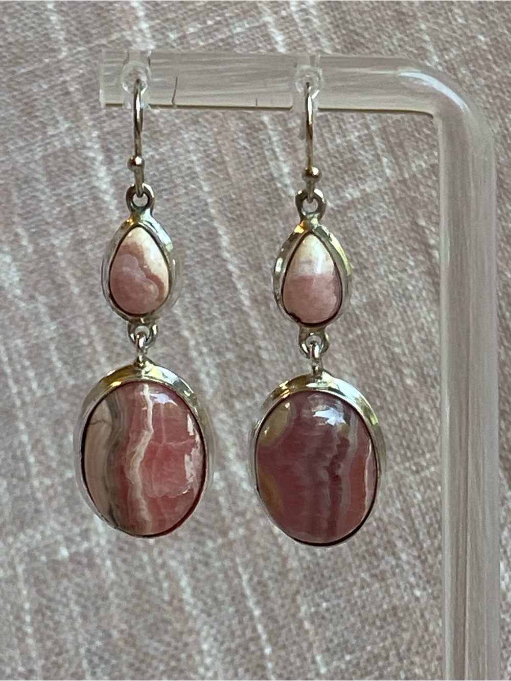 Rhodochrosite & Sterling Dangle Earrings in Pink